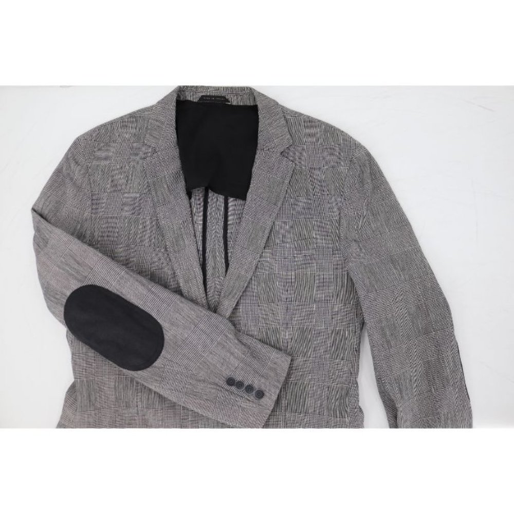 Hugo Boss sport coat mens 42R Halwon‎ slim fit plaid cotton linen Elbow patch